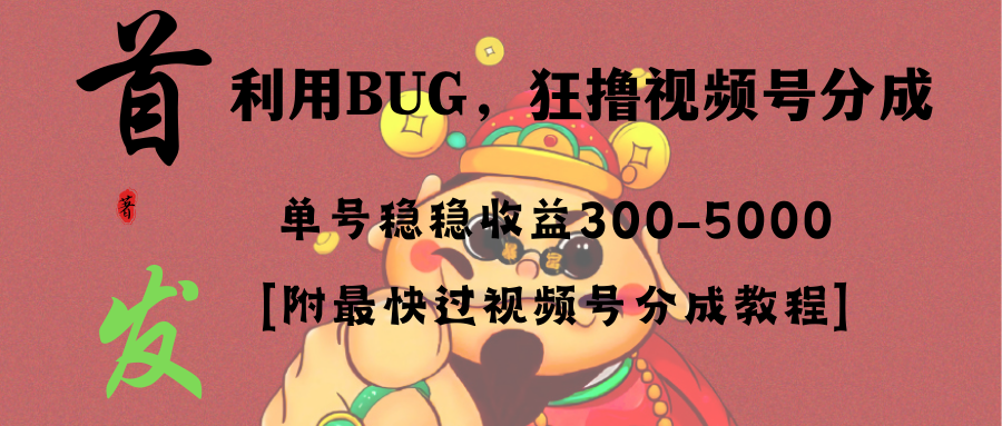 图片[1]-（8549期）全网独家首发，视频号BUG，超短期项目，单号每日净收益300-5000！-智学院资源网