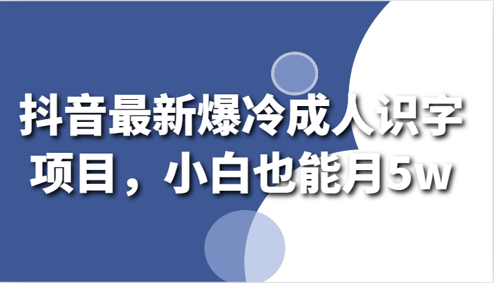 图片[1]-抖音最新爆冷成人识字项目，小白也能月5w-智学院资源网