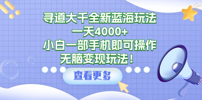 图片[1]-寻道大千全新蓝海玩法，一天4000+，小白一部手机即可操作，无脑变现玩法！-智学院资源网