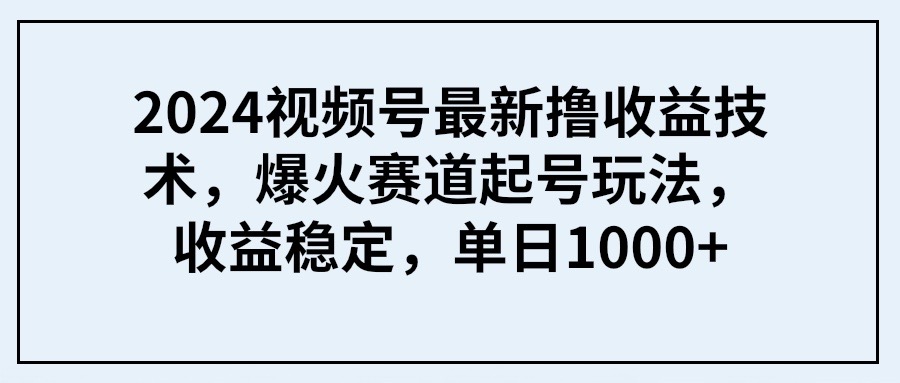 图片[1]-2024视频号最新撸收益技术，爆火赛道起号玩法，收益稳定，单日1000+-智学院资源网